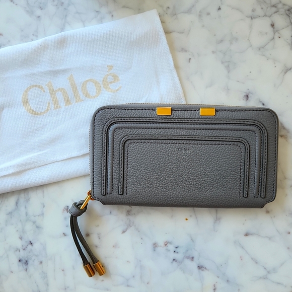 Calfskin Marcie Long Zip Around Wallet Cashmere Grey - Picture 1 of 10